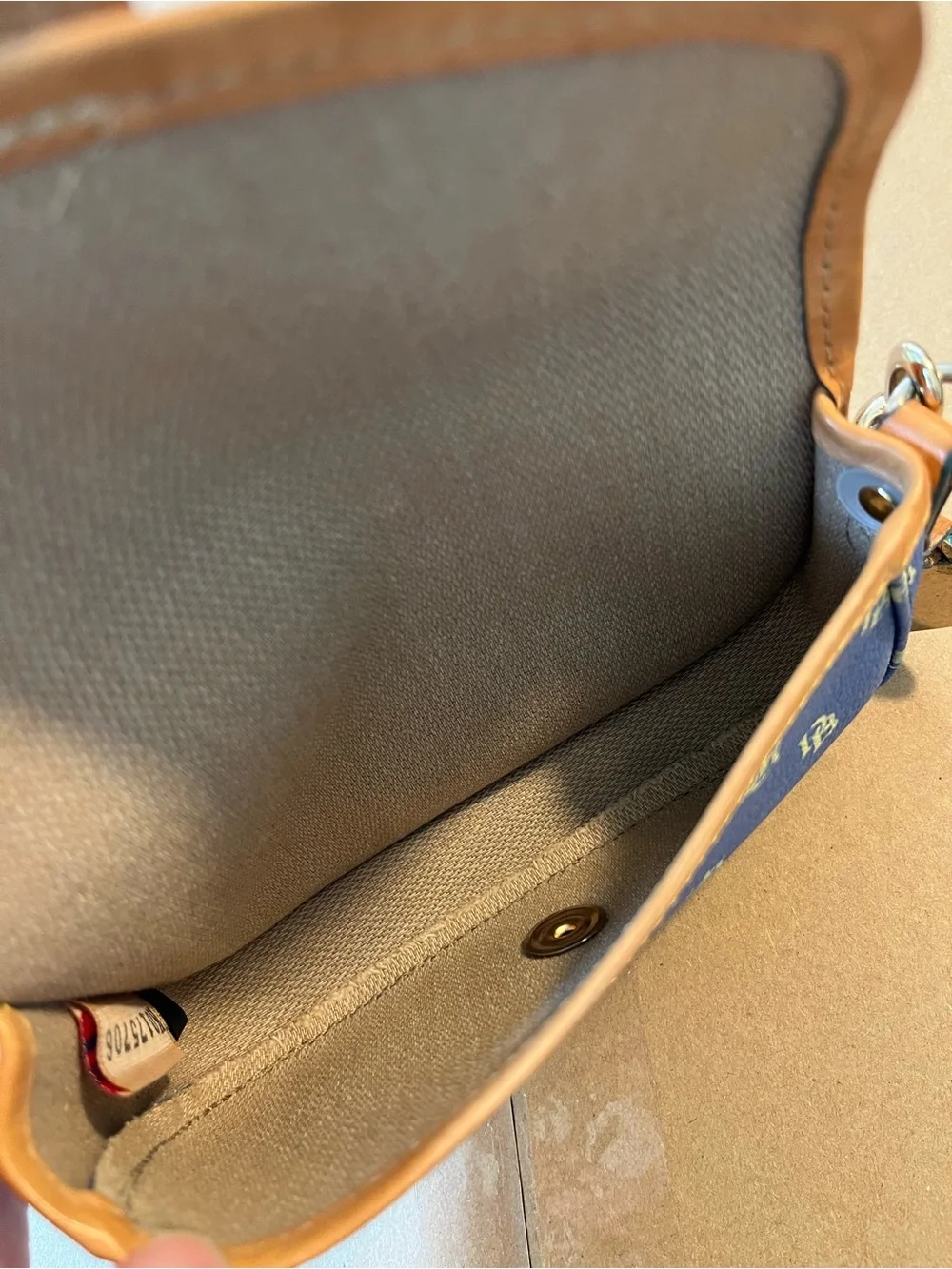 Dooney & Bourke Blue Signature Mini Wristlet with Tan Trim